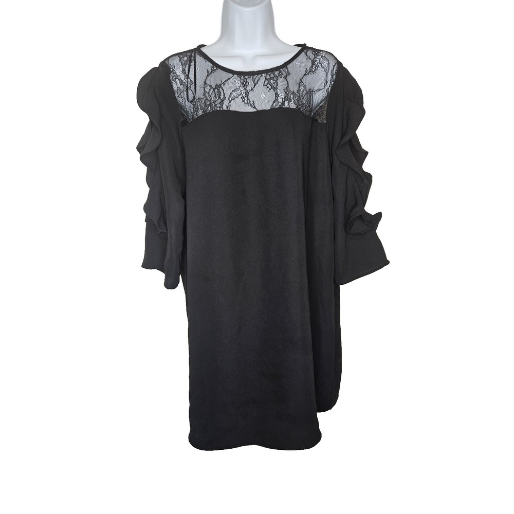 Zara Black Long Sleeve Lace Yoke Dress
